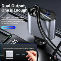 Adaptateur rapide 4-en-1 USB-C rétractable avec affichage numérique, sortie 20W, chargeur de voiture 2 ports Type-C PD, LED, pour ordinateur portable, téléphone portable, montre