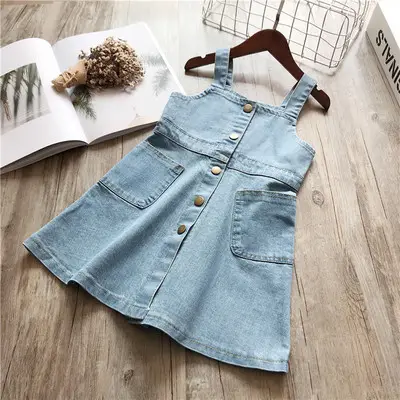 Summer Girls Denim Dress Sleeveless Button Mini Princess Dress Casual Baby Girl comfortable Clothes Kids Casual Overalls