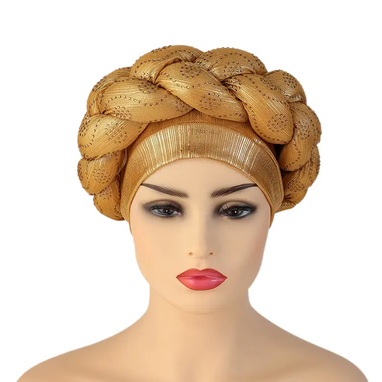 Wholesale ladies headband hats Ironed drill thick braid African braid hats wrapped head Muslim hats