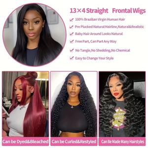 شعر مستعار بكثافة 250 ودانتيل أمامي عالي الوضوح باللون الأسود الطبيعي، شعر مفرود للنساء، شعر مستعار من الشعر البشري مقاس 13x4، منتوف مسبقاً وبدون صمغ - Product Image 5