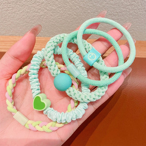Ensemble d'élastiques à cheveux en tissu vert menthe, 6 pièces, avec décor de boule en forme de cœur, pour enfants, filles et adultes, usage décontracté - Product Image 1