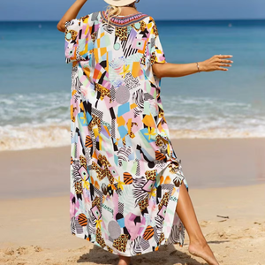 Prix usine été Boho Long <span class=keywords><strong>Caftan</strong></span> Kimono pour dames afrique imprimer robe tissée Empire grande taille couverture pour Dubai Beach femmes - Product Image 5