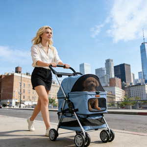 Fabrika Toptan Hafif Tek Tuşla Katlanır 3'ü 1 Arada Evcil Hayvan Arabası Oxford Alüminyum Alaşımlı Malzeme Kedi Köpek Taşıma Arabası - Product Image 1