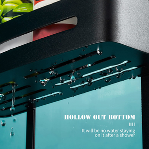 Modern No Drilling Black Double Layers Shower Caddy <b>Shelf</b> with <b>Hooks</b> Shower Rack Shower Holder - Product Image 4