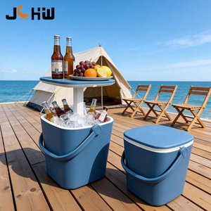 Table de bar réglable en hauteur avec glacière intégrée, table de café, table de bar portable en plastique PP pour extérieur avec poignée et porte-bouteille - Product Image 3