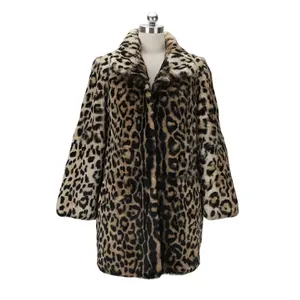 Inverno Quente Senhoras Coelho Fur Vestuário Elegante Leopardo Cor Casual Longo Padrão Elegante Casaco De Pele De Luxo