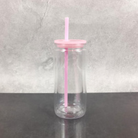 Gobelets en plastique transparent de 16 oz pour globe à neige, en acrylique à double paroi, pré-percés, avec couvercles colorés et paille, entrepôt américain