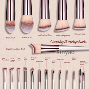 Set Kuas Makeup Logo Kustom 18Pcs Premium Sintetis untuk Foundation, Bedak, Concealer, Eyeshadow dengan Kotak Penyimpanan dan Sikat Rambut - Product Image 2