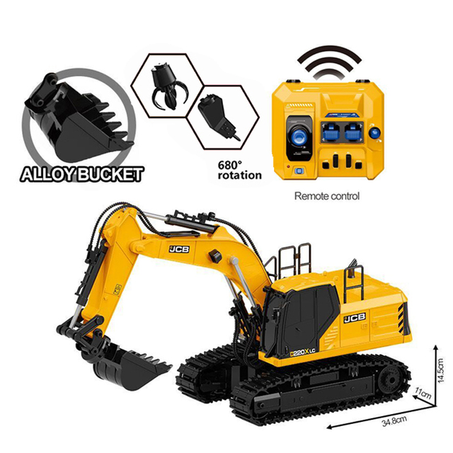 JCB License 3in1 Remote Control Excavator Toy with Metal Bucket RC Excavator Toys Construction Vehicles Christmas Gift for Boy