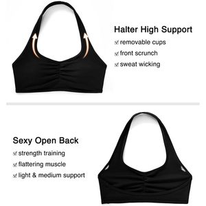 FOXA Halter Sports <b>Bra</b> Women <b>Open</b> Back Padded Yoga Gym Top Sweat Wicking Breathable Quick Dry Seamless Spandex Polyester - Product Image 4