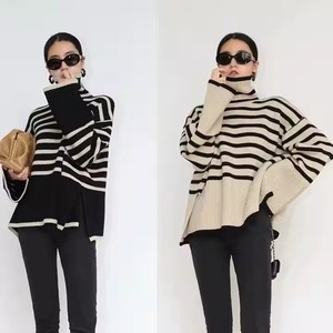 Nuovo Maglione Pullover da <span class=keywords><strong>Donna</strong></span> Autunno Inverno 2025, Moda Casual a Righe con Collo Alto - Product Image 4