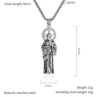 Collier Pendentif Hip Hop Saint Jude en Zircon, Acier Inoxydable, Bijou de Mode Chrétien Catholique pour Hommes