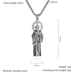 Collier Pendentif Hip Hop Saint Jude en Zircon, Acier Inoxydable, Bijou <span class=keywords><strong>de</strong></span> Mode Chrétien Catholique pour Hommes - Product Image 6