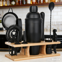 Ensemble d'outils de bar avec support en bambou, ustensiles de bar en acier inoxydable, kit de shaker à cocktails original pour barman, 11 pièces