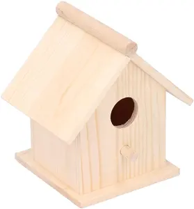 Cage à oiseaux en bois poli, fabrication personnalisée, bricolage, vente en gros, nid d'oiseau, avec crochet - Product Image 1