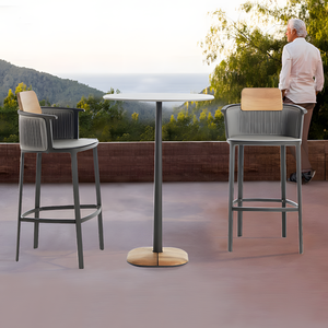 <span class=keywords><strong>Chaise</strong></span> <span class=keywords><strong>de</strong></span> <span class=keywords><strong>bar</strong></span> moderne simple pour l'extérieur en alliage d'aluminium avec dossier en maille Meubles <span class=keywords><strong>de</strong></span> fauteuil en bois <span class=keywords><strong>de</strong></span> teck pour le jardin - Product Image 6