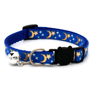 <span class=keywords><strong>Collar</strong></span> de Seguridad Desprendible para Gatos, Color Dorado Brillante, con Estampado de Luna y Estrellas, Material de Nailon Sólido y Etiqueta con Campana - Product Image 1