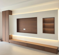 Consola de TV con Cajones Grandes Personalizada, Área de TV Empotrada, Nicho para Pantalla Integrado, Iluminación en Tiras, Muebles Minimalistas para Entretenimiento en el Hogar