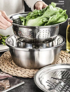 Juego de 3 piezas de acero inoxidable engrosado Syh192 al por mayor: Plato para masa, cuenco para ensalada y cuenco para condimentos con escurridor y rallador - Product Image 6