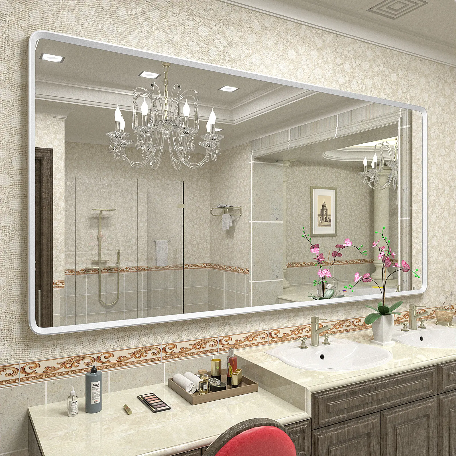 Specchio cosmetico decorativo specchio da parete per bagno moderno per camera da letto specchio argento in vendita