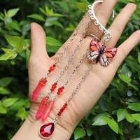 Pendientes de Gancho de Oreja de Cristal Natural con Borla, Acrílico, Mariposa, Estrella, Gancho Individual Plateado, Colgante de Cristal Curativo, Sin Perforación