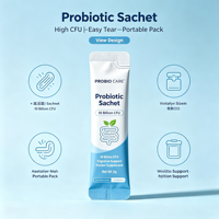 Sachet adhésif personnalisé imprimé avec fermeture arrière, en feuille d'aluminium, étanche, pour poudre, pochette de 2g pour supplément probiotique en poudre, facile à utiliser