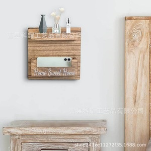 Wooden Wall Mounted Storage Rack 2 Tier Rectangle Multipurpose Living Room Key Organizer Solid Wood <b>Home</b> Use - Product Image 2