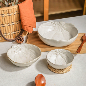 Bol en céramique blanc en forme de <span class=keywords><strong>citrouille</strong></span>, multi-usages, pour petit-déjeuner, flocons d'avoine, salade, soupe, bol décoratif pour la cuisine, pour un usage quotidien - Product Image 3