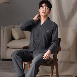 Pigiama da <span class=keywords><strong>uomo</strong></span> in velluto tedesco caldo e traspirante autunno/inverno, completo intero a maniche lunghe, taglie forti, in maglia 180g, tinta unita - Product Image 2