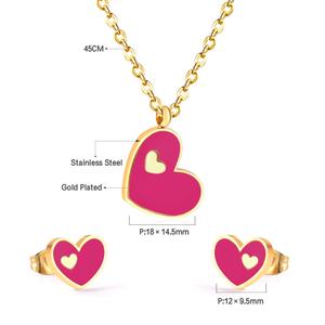 Ensemble de bijoux en forme de cœur coloré plaqué or 18 carats PVD, en acier inoxydable, avec boucles d'oreilles et collier pour couple - Product Image 2