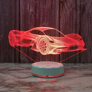 Lampe de bureau avec télécommande USB 3D Illusion Veilleuse pour voiture de sport, décoration de cadeau d'anniversaire