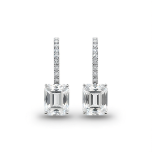 Pendientes de Diamantes en Oro Blanco E407, Corte Esmeralda, Diamantes Naturales, Estilo Clásico para Mujer - Product Image 1