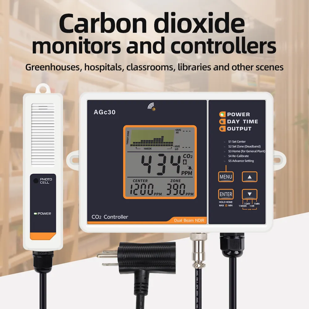 Hochwertiger US-CO2-Monitor und -Regler 2-Kanal-NDIR Tag-Nacht-CO2-Sensor CO2-Meter für Landwirtschaft