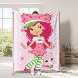 Manta Súper Suave y Cómoda con Diseño de Fresas de Dibujos Animados para Niñas, Mantas Personalizadas con Impresión - Product Image 1