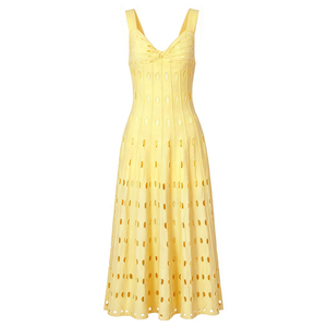 Nuovo <span class=keywords><strong>Abito</strong></span> Midi <span class=keywords><strong>in</strong></span> <span class=keywords><strong>Maglia</strong></span> alla Moda per Donna: Senza Maniche, Traforato, Scollo a V, Orlo <span class=keywords><strong>Svasato</strong></span> a Trapezio, Vestito Estivo da Spiaggia per Vacanze - Product Image 1