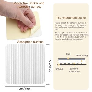 Leris 4/8 pièces Grips antidérapants pour tapis auto-adhésifs réutilisables lavables carrés Technologie d'aspiration Noir/Blanc REACH ROHS - Product Image 5