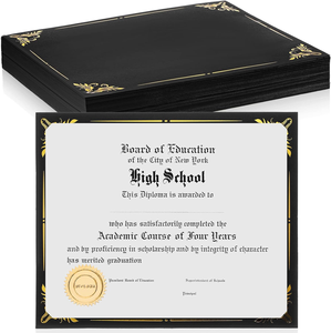 Porte-certificats noir à trois volets personnalisé, impression papier A4, dossiers pour certificats de naissance, de diplômes, d'université - Product Image 2