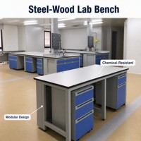 Banc de travail de laboratoire en acier et bois sur mesure ODM avec tiroirs, plan de travail en résine époxy, table de laboratoire robuste pour laboratoire de chimie universitaire