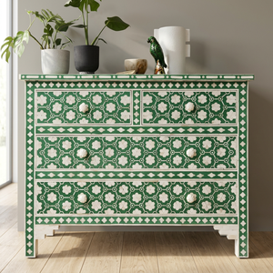 Handmade Ivory Bone Inlay Console <b>Table</b> Teal Green Floral Resin Pattern Elegant Living Room Entryway Furniture - Product Image 4