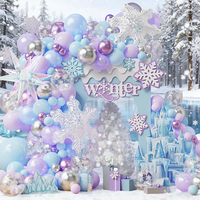 Kit d'arche de ballons brillants 159 pièces bleu ciel, violet clair, argenté métallisé, en latex et feuille, thème glace et neige, pour décoration de fête d'anniversaire de fille