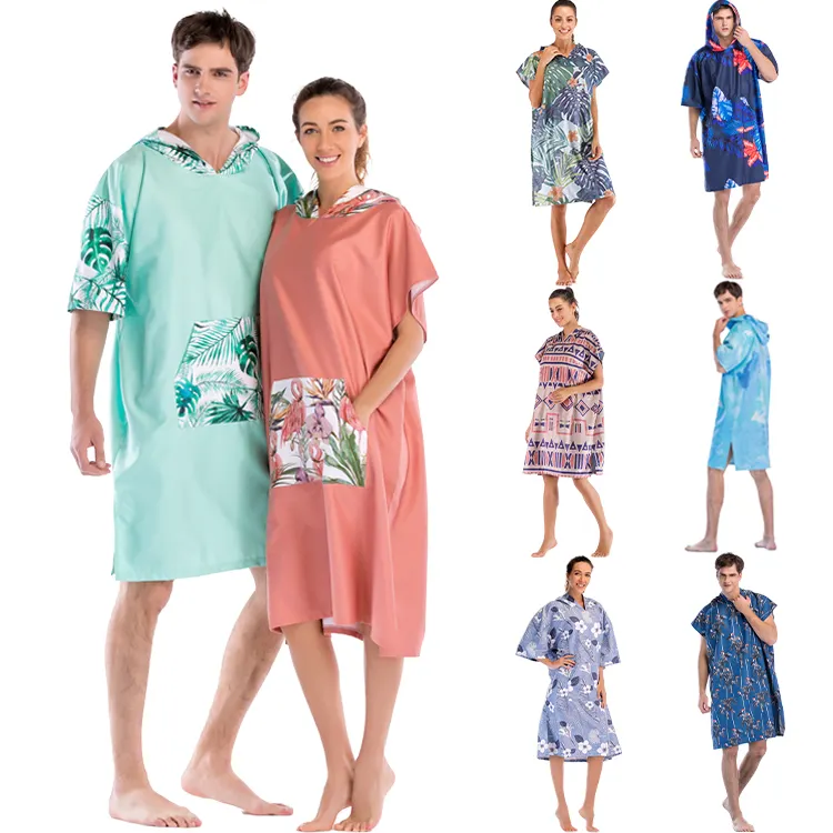 Robes à bascule sèches de plage, logo personnalisé, serviette de surf à capuche avec poche, vente en gros, pièces