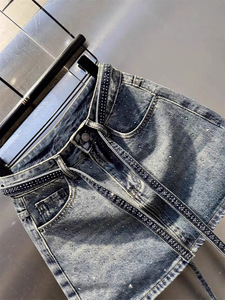 <span class=keywords><strong>Jupe</strong></span> <span class=keywords><strong>Courte</strong></span> en Jean Vintage Grande Taille à Perforations Chaudes, Taille Haute Amincissante, Coupe Trapèze pour <span class=keywords><strong>Femme</strong></span> - Product Image 4