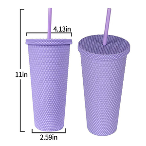 Gobelet à café en plastique à double paroi avec couvercle et paille, 24 oz, vente en gros - Product Image 4