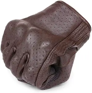 High quality brown full finger leather race motorcycle gloves for men