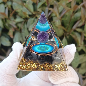 Pirámide de Cristal Kogiya, Artesanía de Resina Epoxi, Flor de la Vida Azul, Decoración para el Hogar, Adorno de Escritorio, Colección, Regalo - Product Image 1