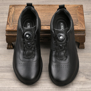Men's Genuine Cow Leather Walking Shoes <b>Round</b> <b>Toe</b> Breathable Mesh Lining Rubber Outsole Low <b>Heel</b> Rotation Buckle Casual Sport - Product Image 2