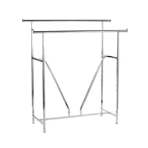 Metal Chrome Double Bar Garment Clothes Rack With 'V' Brace For Clothes Store