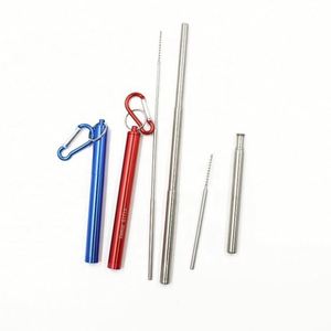 Pailles de voyage télescopiques réutilisables haut de gamme portables, personnalisables avec logo, en acier inoxydable, pliables et rétractables - Product Image 1