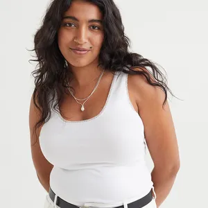 Kunden spezifische Damen-Tanktops aus Baumwolle mit Spitzen besatz