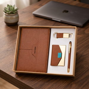 Set de Regalo Ejecutivo de Cuero PU Marrón: Libreta, Bolígrafo, Tarjetero y Llavero USB Metálico - Product Image 3